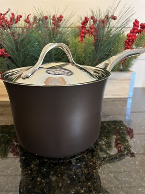 NEW Anolon Nouvelle Copper 3 Qt Saucepan With Lid Sable Brown Nonstick