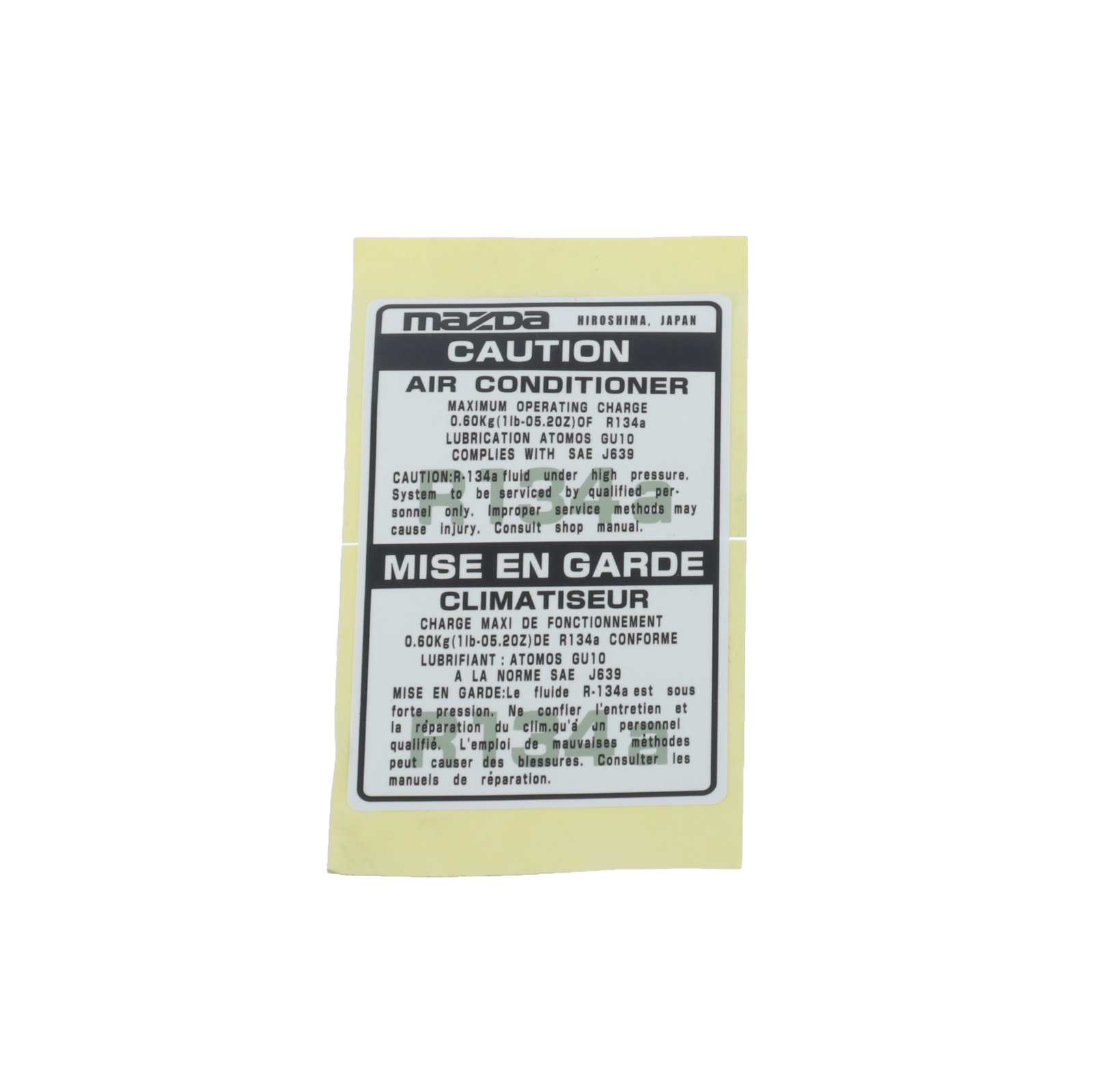 Etiqueta de información de A/C para Mazda Protege y Protege5 2001-2002 (N/P BJ0M-61-439)