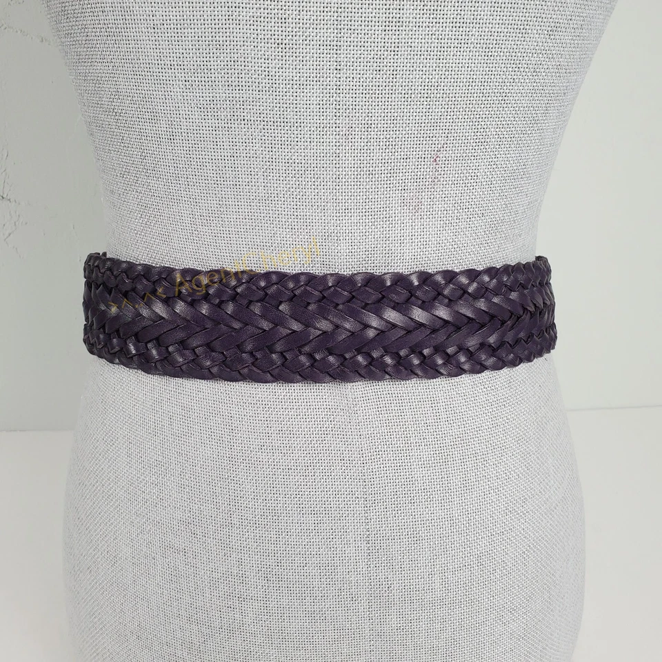 Cinturón de cuero Ralph Lauren Polo 29" pequeño trenza púrpura tejido madera clavija palanca Foto 4 de 4