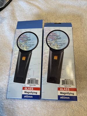 2x Hawk Magnifying Glass 65mm Handheld  2.5  With LITE  (requires 2AA Batteries)