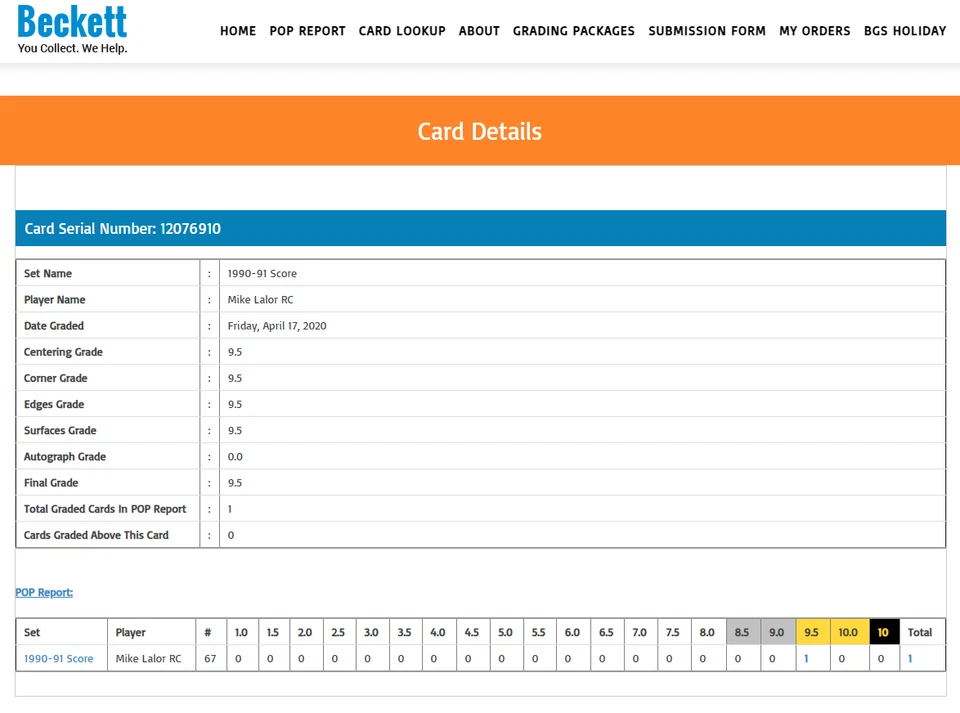 POP 1: Mike Lalor RC BGS 9.5: 1990-91 Score Rookie Card Gisto - Image 3 of 3