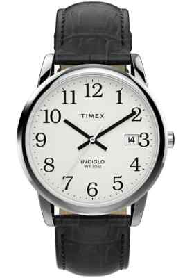 Timex TW2W95400, Men's Easy Reader Black Leather Watch, Indiglo