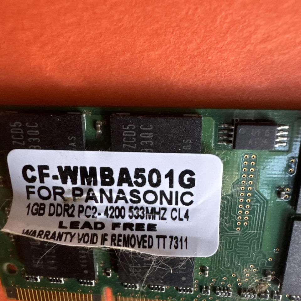 CF-WMBA501G 1GB LAPTOP MEMORY DDR 2 SDRAM, SO DIMM 200-PIN Panasonic OEM U - Image 2 of 3
