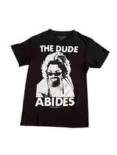 The Big Lebowski The Dude Abides Movie Face Film Black T Shirt Size Small Cotton