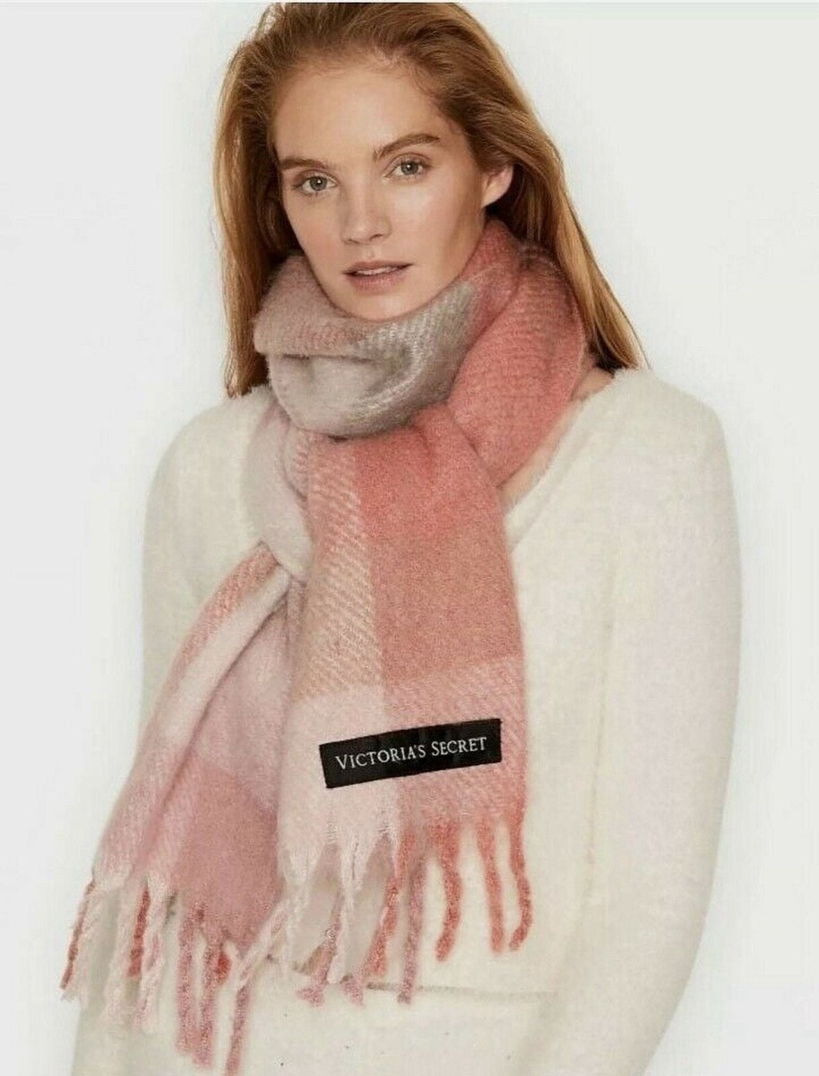 Victoria'S Secret NWT! Grey Pink Plush Plaid Scarf One Size | eBay