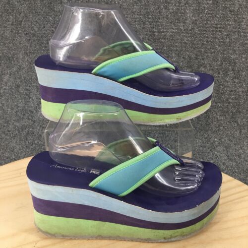American Eagle Sandals Womens 9.5 Casual Slip On Slide Wedge Blue Rubber Round T