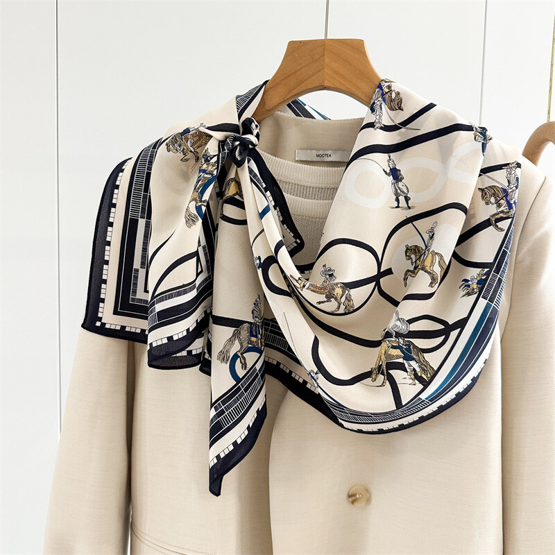 100% Mulberry Double Crepe Silk Scarf Square Necktie Hairband Print 140*35cm‘