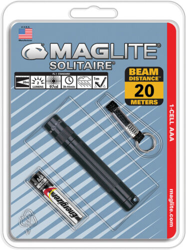 MagLite Solitaire Single Cell AAA Battery Black Hang Aluminum Flashlight 20168 - Afbeelding 1 van 1