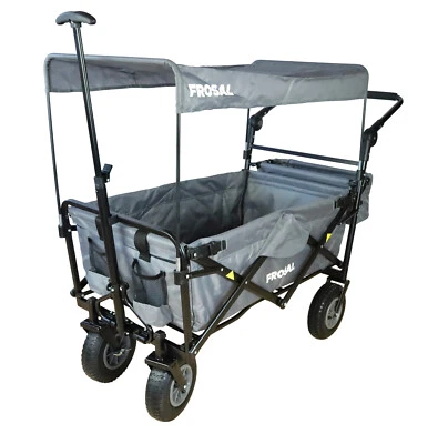 FROSAL Bollerwagen Nick PRO faltbar mit Bremse Dach Grau | Luftreifen kinder