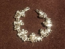 BEAUTIFUL OLD STERLING SILVER MOTHER  BABY ELEPHANT LINK BRACELET 6.87"