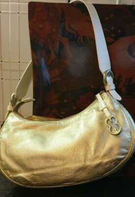 Authentic ESCADA  Golden   Bag w Golden Studs - Saddle Style