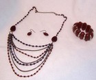 Brown & Purple Beaded Multi Strand Necklace, Earrings, Coordinating Bracelet L18 — photo 4
