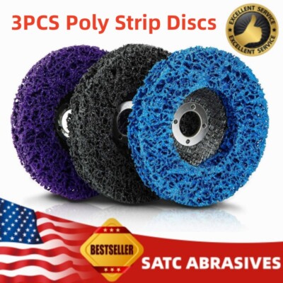 3Pc 4-1/2''x7/8'' Poly Strip Disc Wheel Paint Rust Removal Clean For Angle Grinder