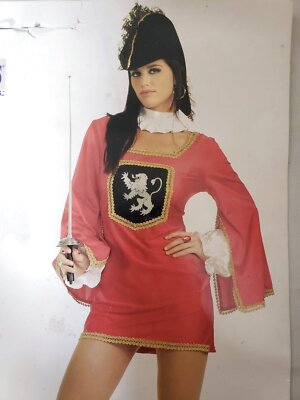 Secret Wishes Sexy Lady Musketeer Costume S Red Velvet Dress Black Bicorn  Hat | eBay