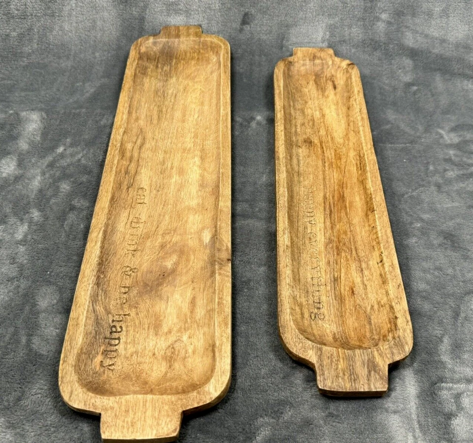 Mud Pie Nested Wooden Tray Set, Small 3 3/4"x 16 3/4" Large 4 1/2" x 19 1/2" - Image 2 of 4