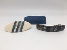 Vtg Set of 3 Hair Clips Barrettes Two Abalone Shell Style And One Cloth Covered