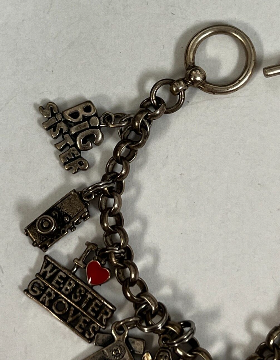 Vintage Sterling Silver Charm Bracelet w/ 12 Charms & Toggle Vintage Sterling Silver Charm Bracelet w/ 12 Charms & Toggle