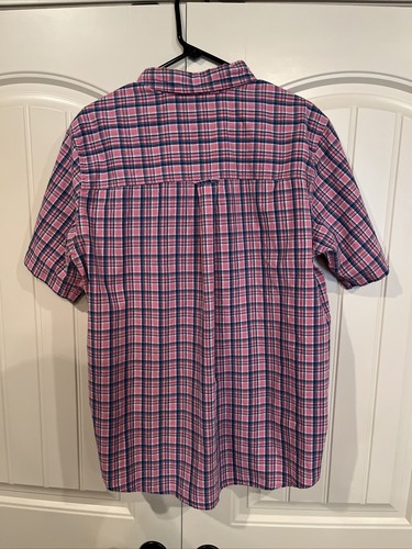 Chaps Ralph Lauren SZ L Plaid Shirt Easy Care Short Sleeve Button Up Pink Blue - Picture 9 of 11