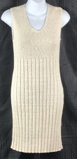 Vintage Sleeveless Sweater Dress S Beige V-Neck Knee Length Cottage Boho 90s Y2K