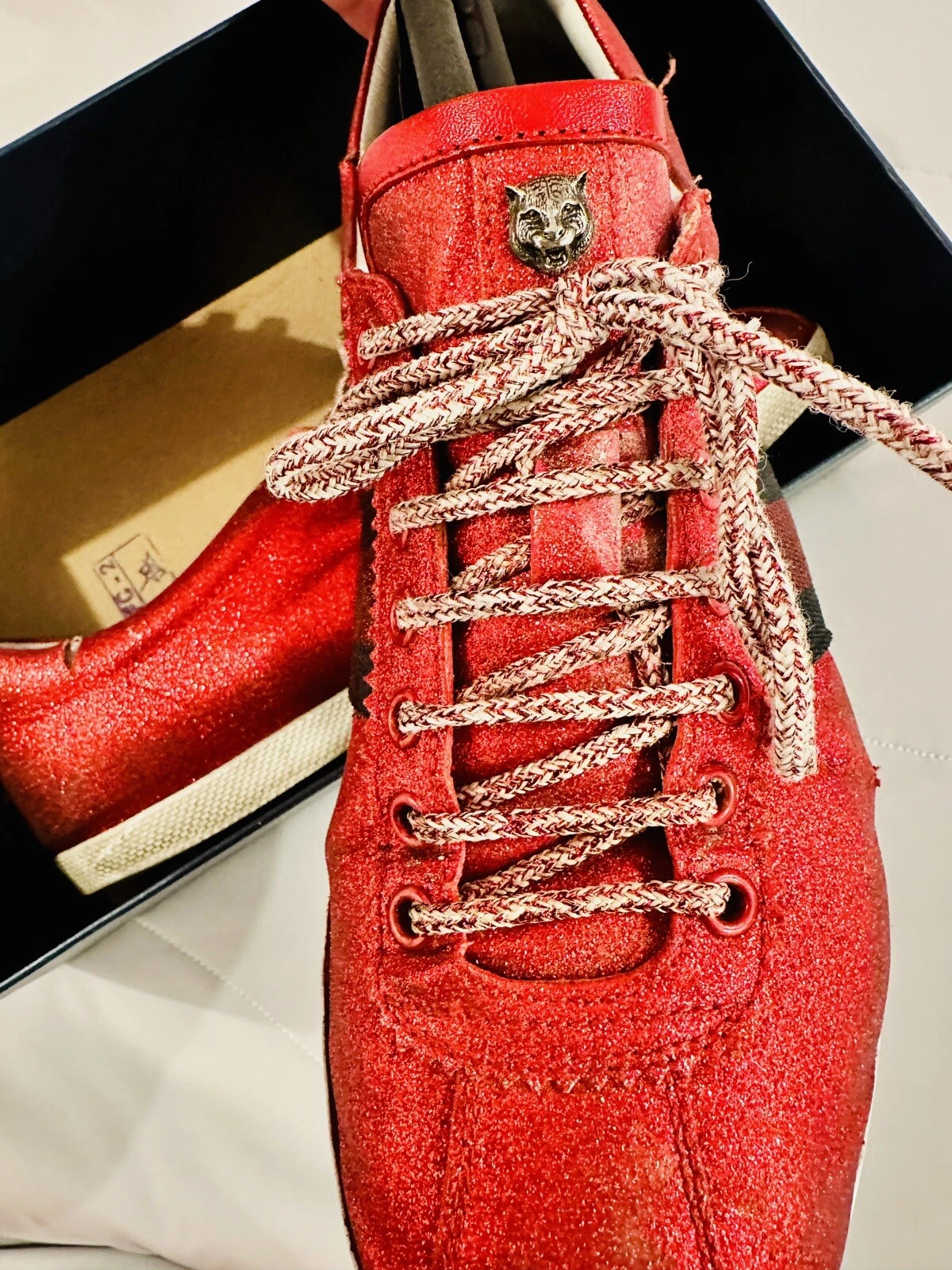 Baskets GUCCI ACE 10,5 11 rouges paillettes clous métalliques