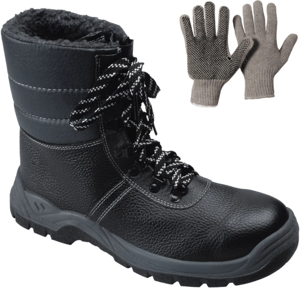 MARKENLOS Winter Sicherheitsschuhe Sicherheitsstiefel Schnürstiefel Pelz S3 + Handschuhe