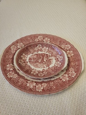 Royal Tudor Ware Teller Keramik Coaching Taverns 1828 Pferde Rot/Weiß England