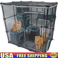Durable Cat Playset Indoor Outdoor Mesh Hideaway Tunnel Cubes Multi-Cat Fun New
