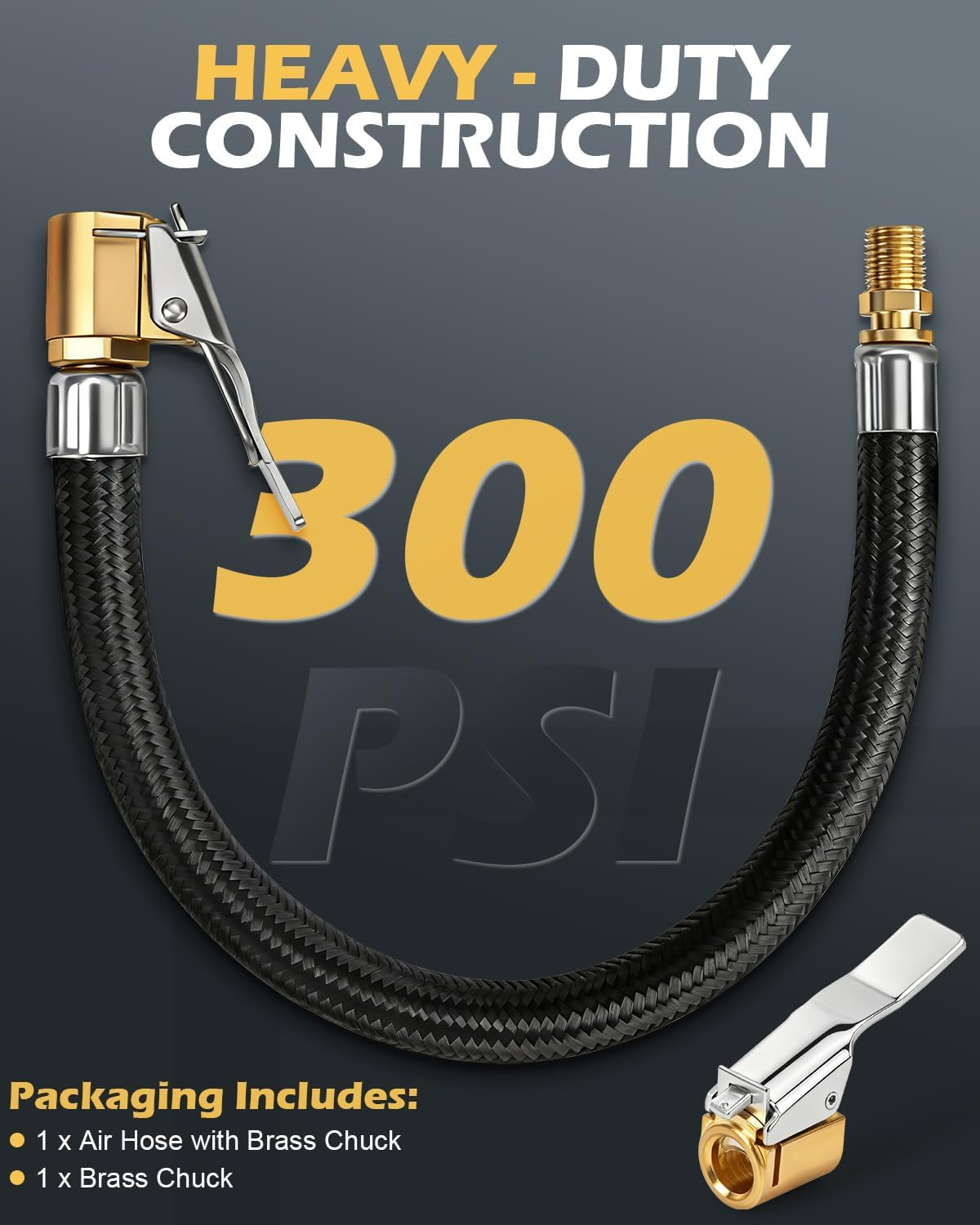 Upgraded 12" Tire Inflator Hose Adapter with Brass Locking Quick Chuck, High Pre