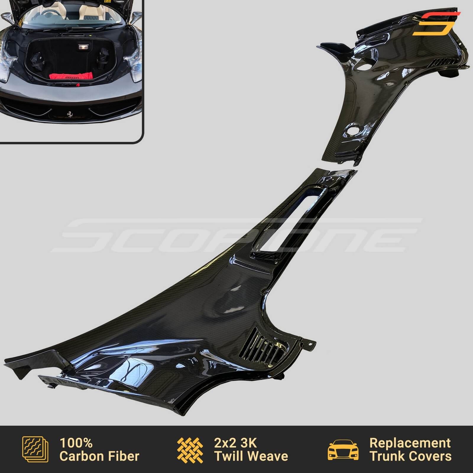 Scopione Carbon Front Bonnet Trunk Hood Covers Kit for Ferrari 458 Italia Spider