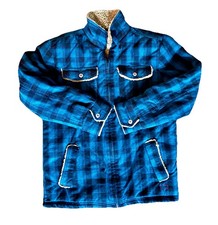 Levis Kids Large Jacket Sz. 16-18 Blue Black Sherpa Lined Plaid Youth Chore Coat