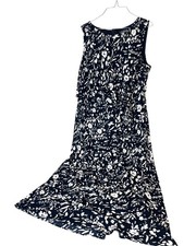 LRL Lauren Ralph Lauren Size 16 Floral Dress Waist Side Tie Navy blue white flor
