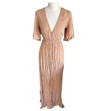 NWT Forever 21 Smocked Peach Maxi Dress Button Detail Cottagecore Prairie Church