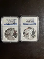 (2) 2011 W 1 oz Silver American Eagle Ultra Cameo PF70 ER 25th Anniversary