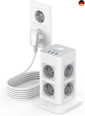 8-Way Multiple Socket with USB C, 5 m Extension Cable, Power Strip Surge Protect