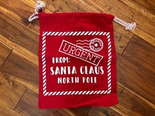 New Santa Clause Red  White Drawstring Gift Bag 13" x 17"
