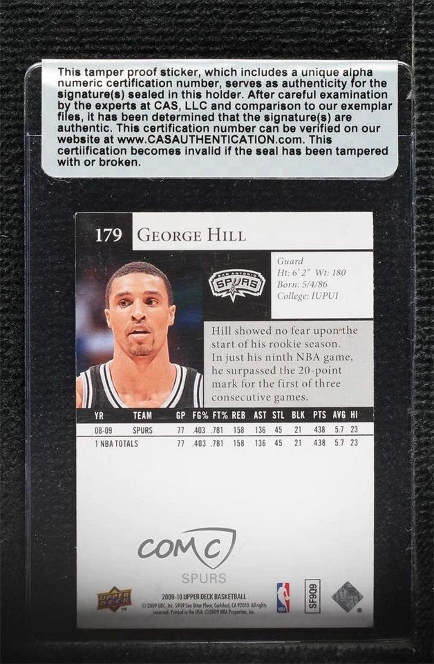 CAS Certified 2009-10 Upper Deck George Hill #179 Sealed Auto - Image 2 of 2