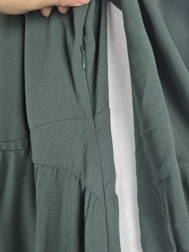 Maxi Abito Verde Morbido Dintorni 8P Manica Lunga Pieghettato Scollo a V Zip Laterale Elegante - Foto 4 di 10