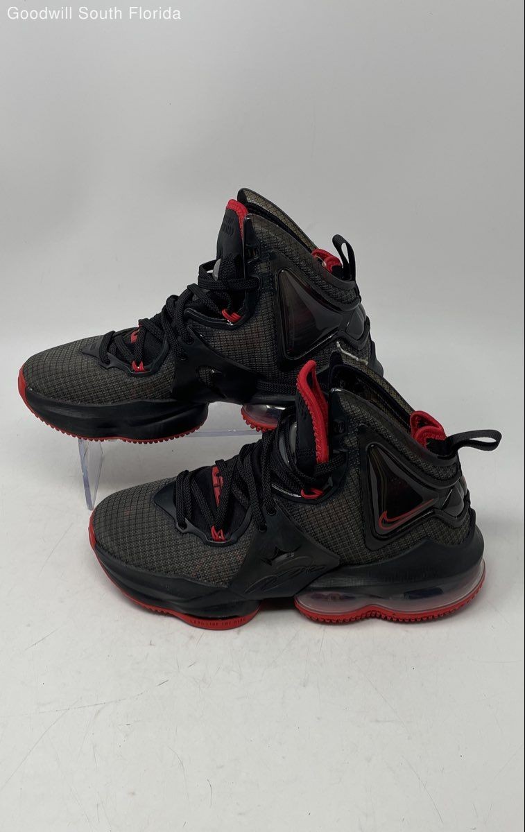 Nike Kids LeBron 19 DD0418-011 Black Red Round Toe Lace-Up Sneaker Shoes Size 5Y