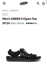 Keen Men s Uneek II Open Toe Black Sandal Size 8 Womens 9.5