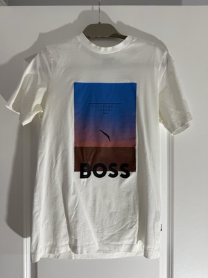 BOSS Hugo Boss White Graphic T Shirt California Sunset Logo Mens Medium