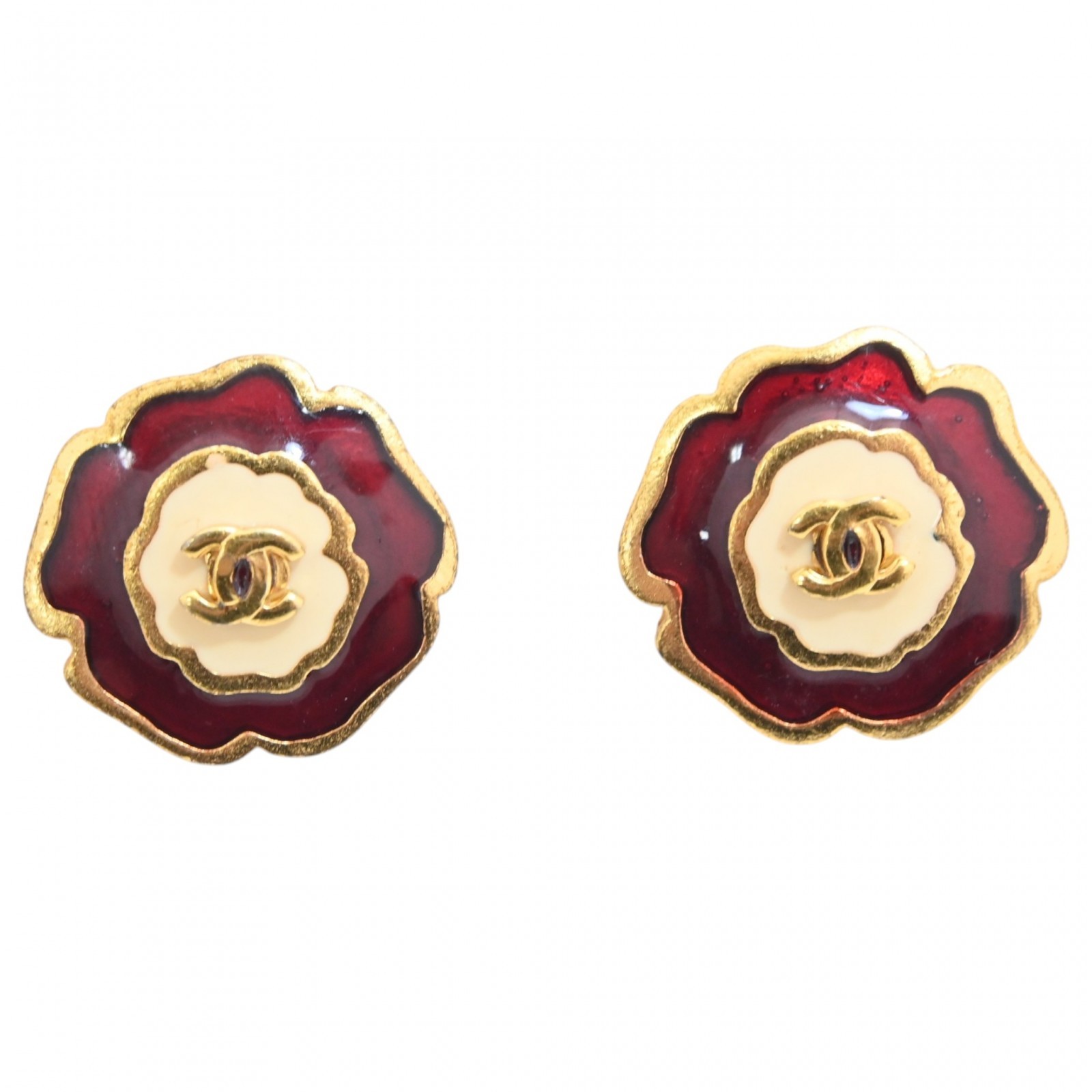Auth CHANEL Coco Mark Flower Motif Earrings ch7822nd