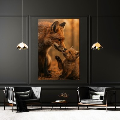   Fuchsfamilie, Tier Kunst Wandbild, Acrylglas, Leinwand oder Poster Bild Art