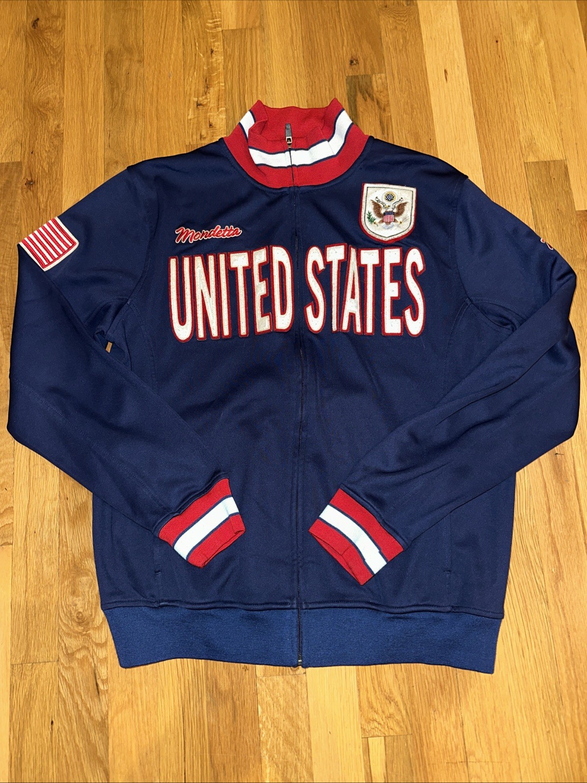 Mondetta Track Jacket Men Large Blue USA United States Patch Olympic Warm-up