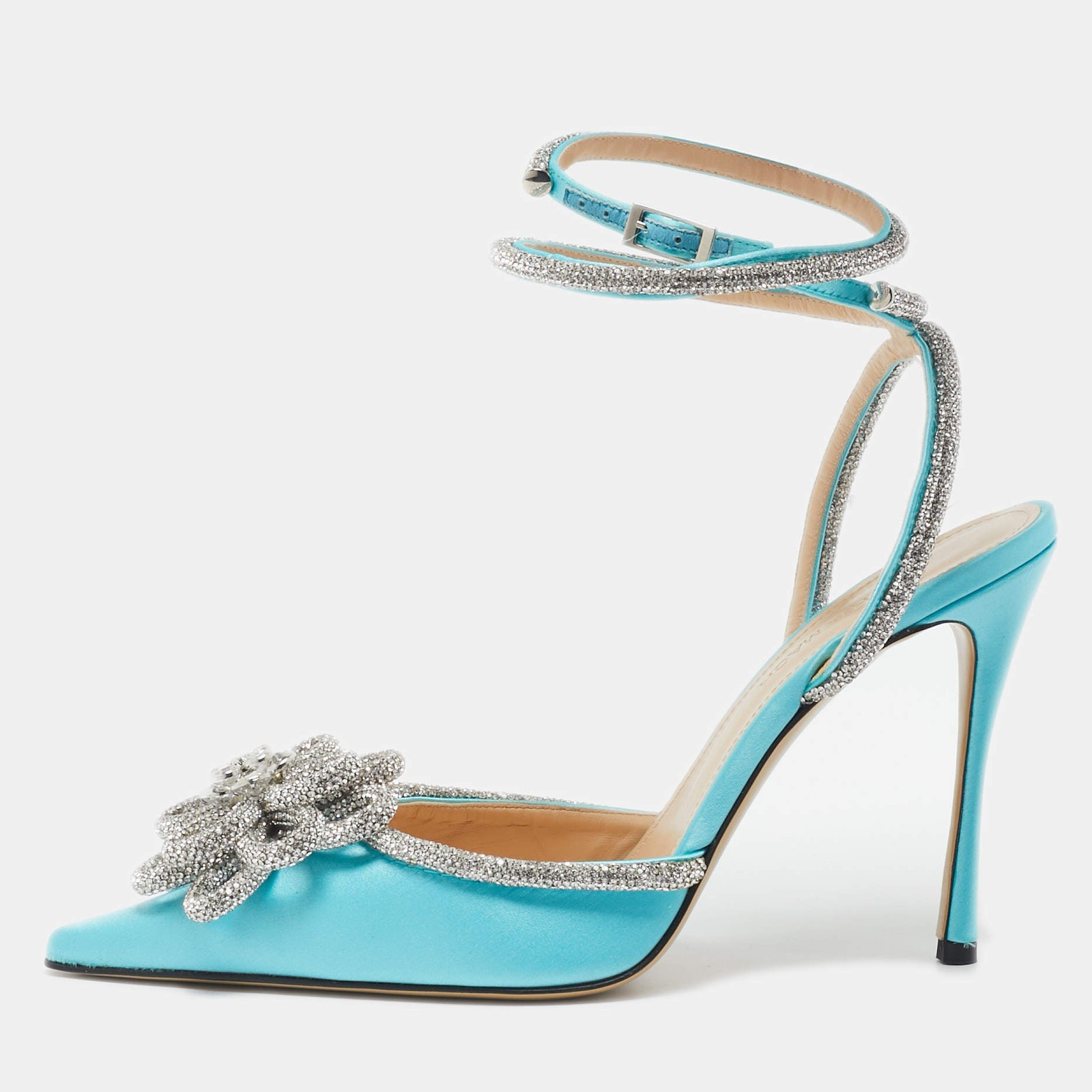 Mach Mach Blue Satin Crystal Flower Pumps Size 39.5