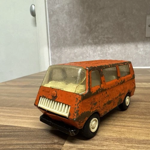 Vintage 1970s Tonka Orange Steel Van / Minibus - Retro Metal Toy see description