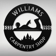 Personalized Carpentry Metal Sign Custom Woodworking Decor Home Office Gift Idea