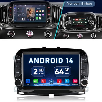 Für Fiat 500 2016-2019 64GB Apple Carplay Autoradio GPS NAVI SWC WIFI Android 14