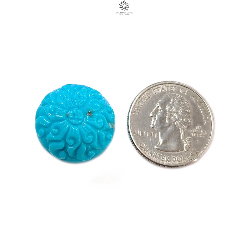 25.70cts Natural Blue Turquoise Gemstone Hand Carved Oval 22mm 1pc - Image 3 of 4