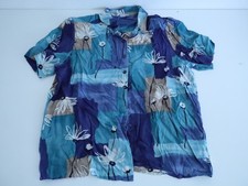 Vintage 1990s Alfred Dunner Floral Button Front Short Sleeve Blouse 18W Blue
