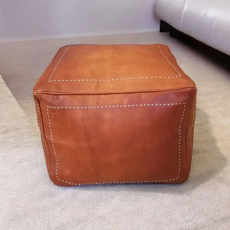 Leather Moroccan Ottoman Unstuffed Footstool Pouffe Genuine 20'' Boho New